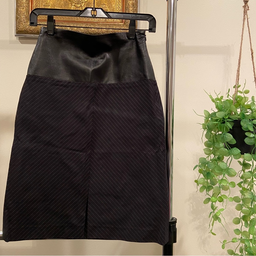 Parallel Black Pin Stripe Pencil Skirt
